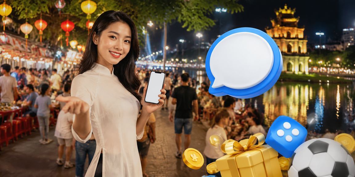 Người dùng tại chợ đêm Hà Nội đăng ký tài khoản nhận thưởng chào mừng