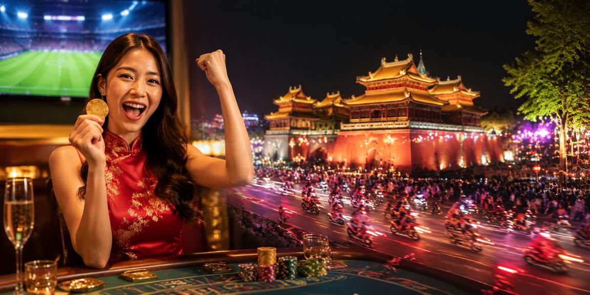 Bàn baccarat neon tại Huế với ánh đèn rực rỡ trong không gian casino trực tuyến